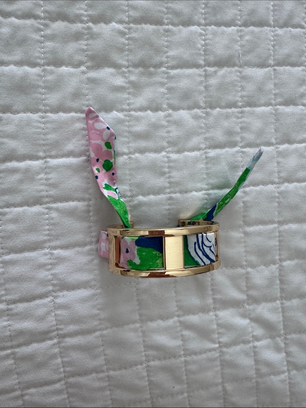 Lilly Pulitzer Gold Cuff Bracelet with Pink, Green & Blue Print Scarf